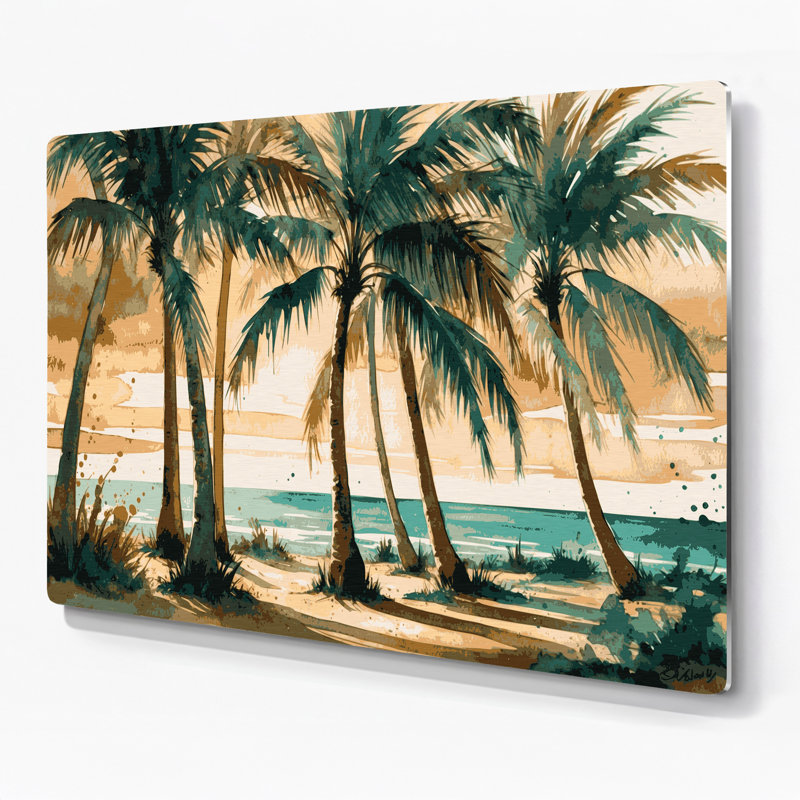 Art mural en métal côtier Palmeraie beige, H 11 po x l 14 po