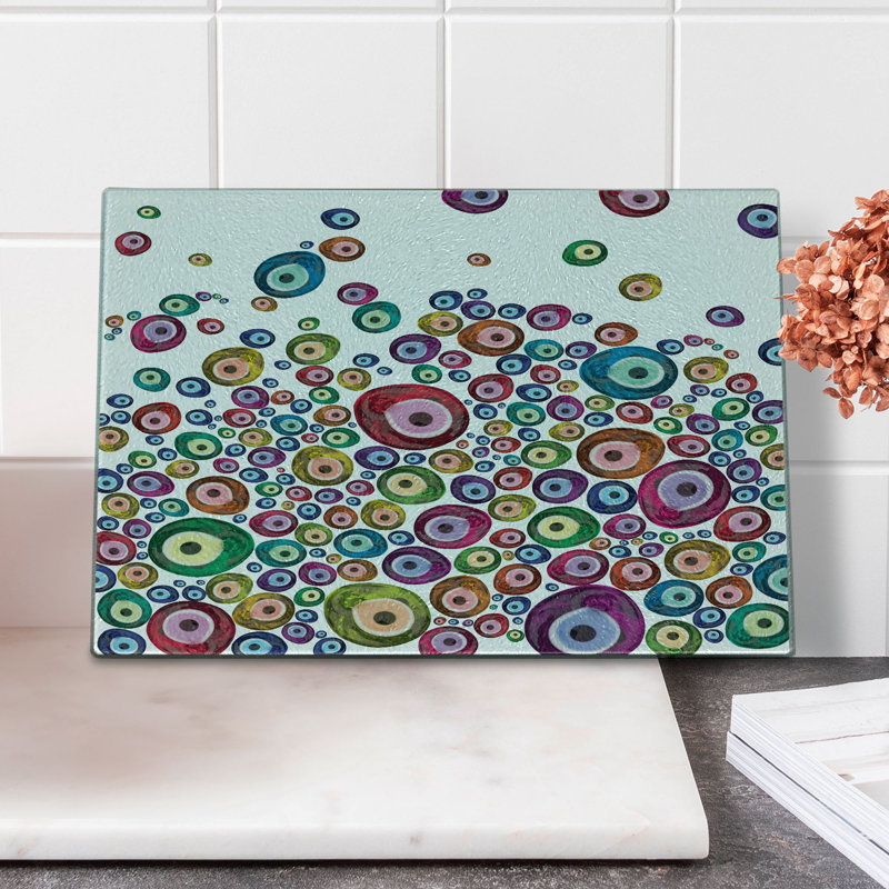 Ambesonne Ethnic Tempered Glass Cutting Board Evil Eye Pattern Multicolor