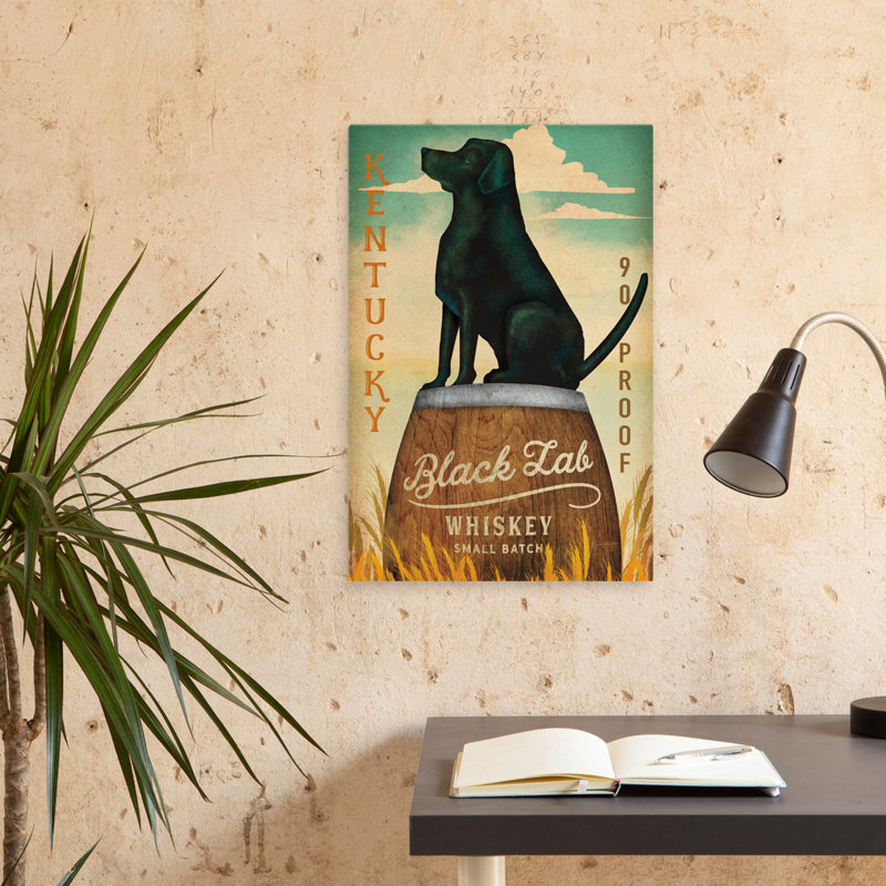 «Black Lab Whiskey Kentucky Crop» - Publicité sur l'art des animaux alcoolisés, H 24 po x l 16 po