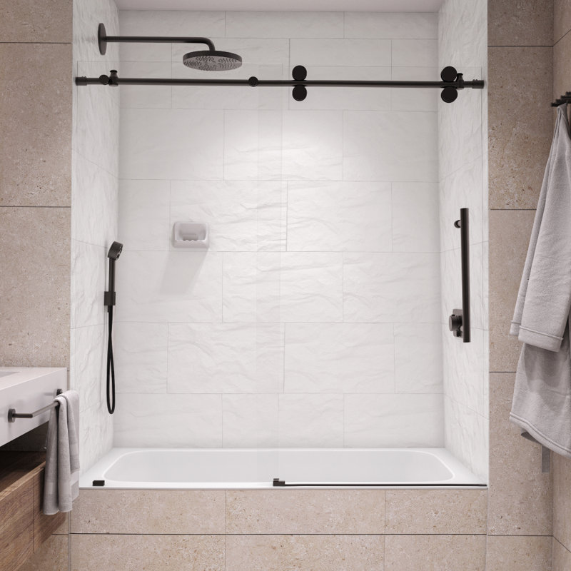Porte de baignoire coulissante en verre trempé 3/8 po Briza, Noir mat