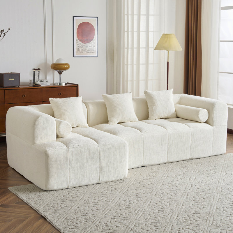 Canapé modulaire de 101,2 po, conception modulaire, rembourrage en mousse complète, élégant, coussins de soutien supplémentaires, salon en chenille beige, mousse haute, expérience d'assise profonde