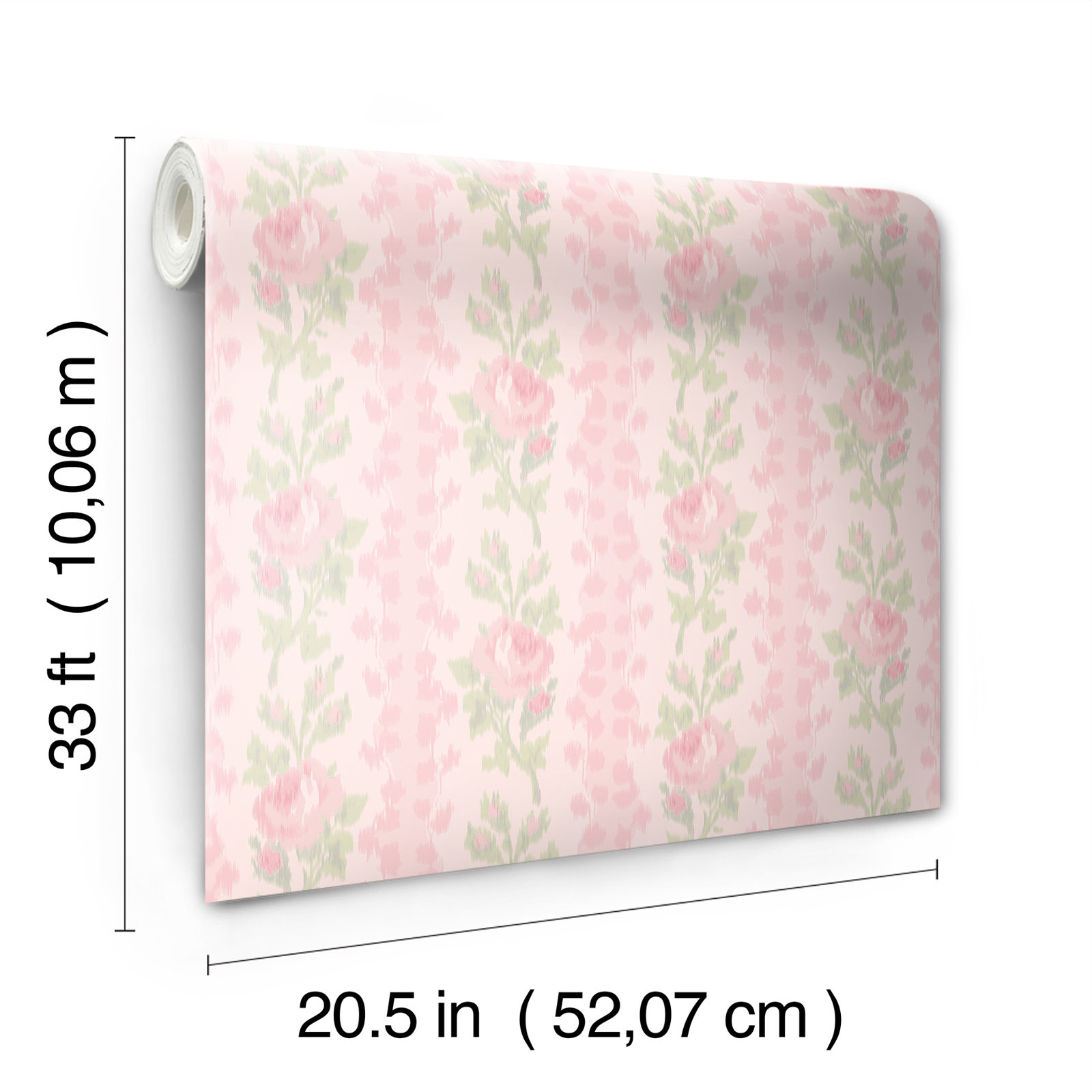 Blooming Heirloom Strawberry Macaron Rose Stripe Wallpaper
