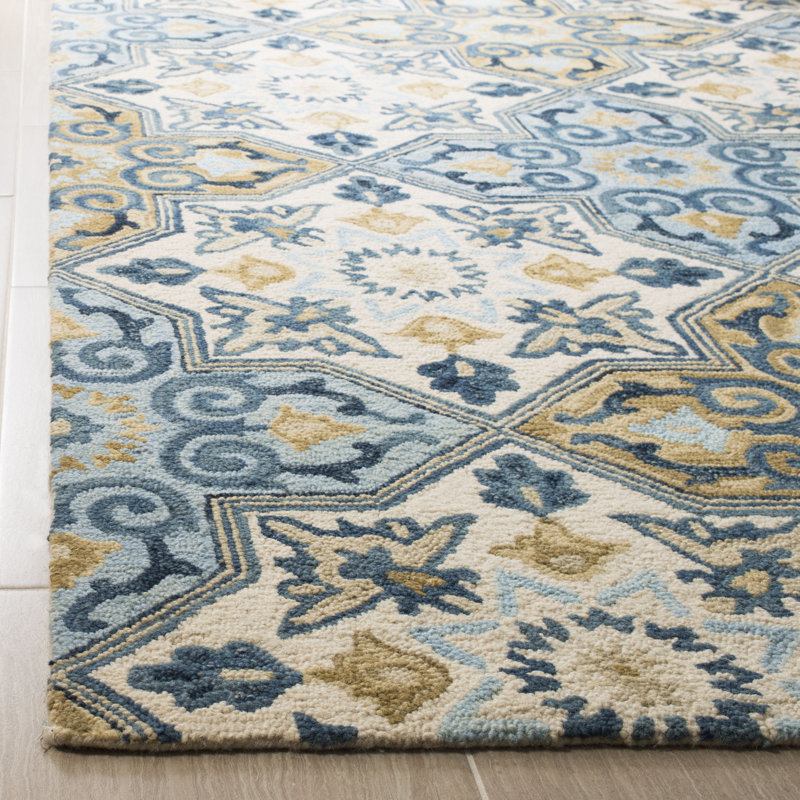 Tapis géométrique en laine crocheté à la main Guzi, Rectangle 3 pi x 5 pi