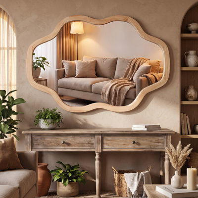 Miroir décoratif en bois massif en forme de nuage - Élément rustique de style ferme pour salle de bain, entrée et salon