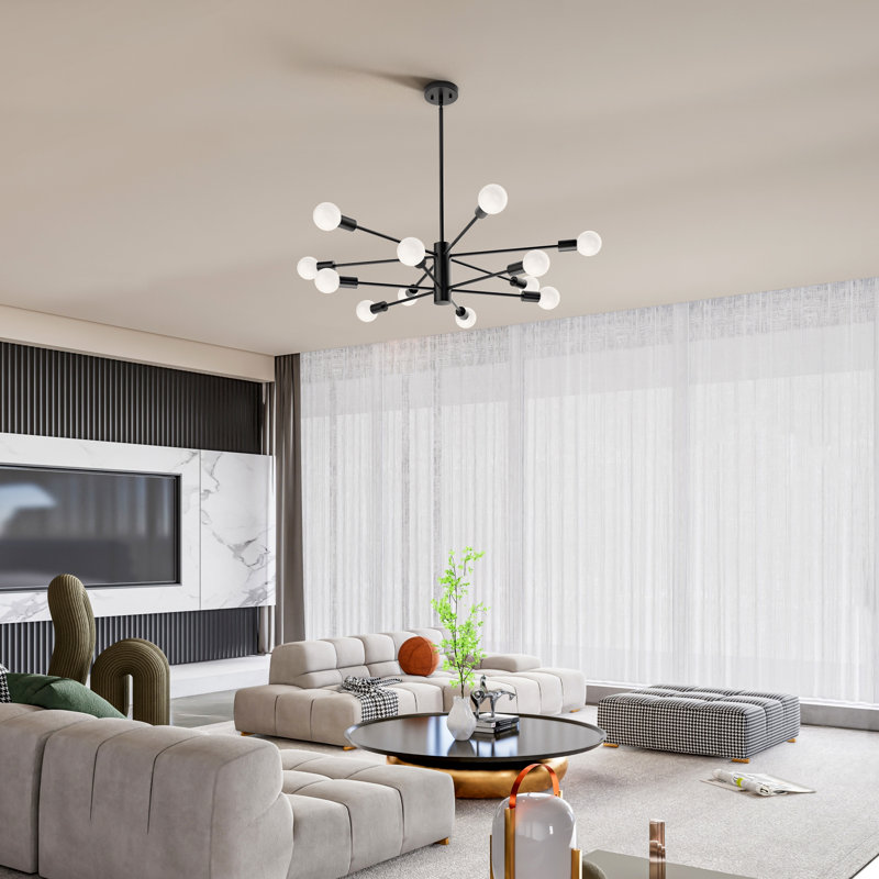 Klotilda 12 - Light Dimmable Modern Sputnik Sphere Chandelier, Matte Black
