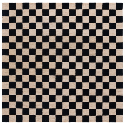 Freesia Black Beige Hand-Tufted Checkered Rug