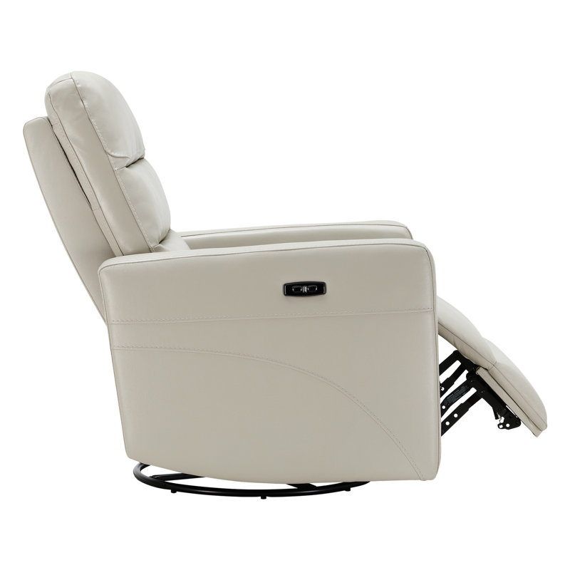  Will Genuine Leather Zero Gravity Swivel Power Recliner with USB Port, Ivory