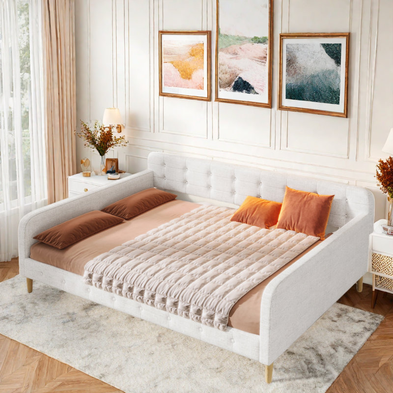 Lit de jour rembourré avec 4 pieds de soutien, Beige