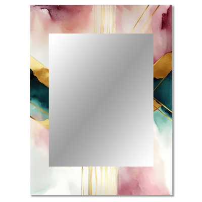 Abstract Geode Geometric Pink And Green III - Geometric Decorative Mirror, Modern Wall Mirror, Printed Metal Art
