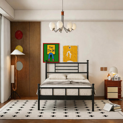 18''Twin Bed Frame With Headboard, Metal Platform Bed Frame, Noise-Free & No Box Spring Needed, For Bedroom.