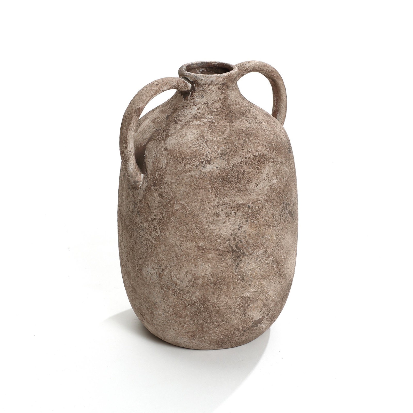 Marble Brown Ceramic 11.5-Inch Tall Jug Vase with Handles