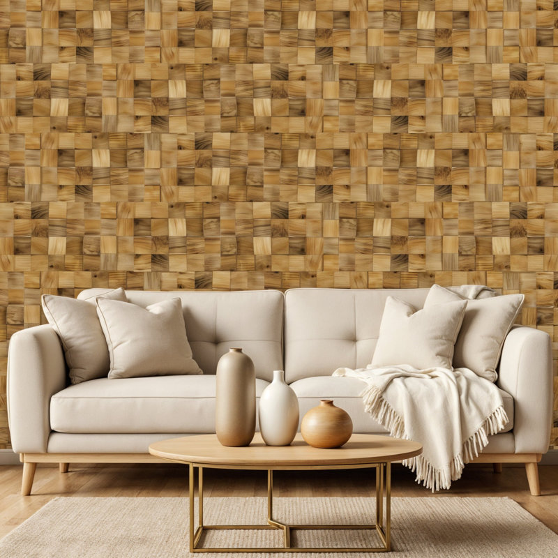 Panneaux muraux décoratifs en bois de teck recyclé, gaufré en 3D brun