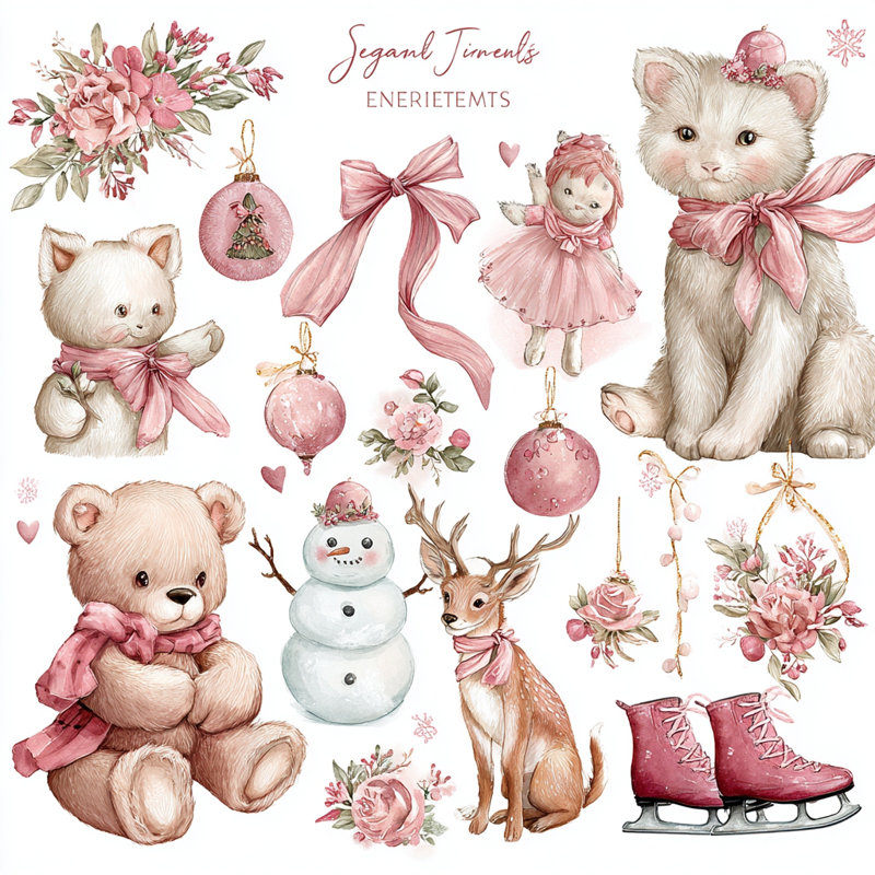 «Pink Winter Elements Set III», art mural sur toile tendue, H 30 po x l 30 po