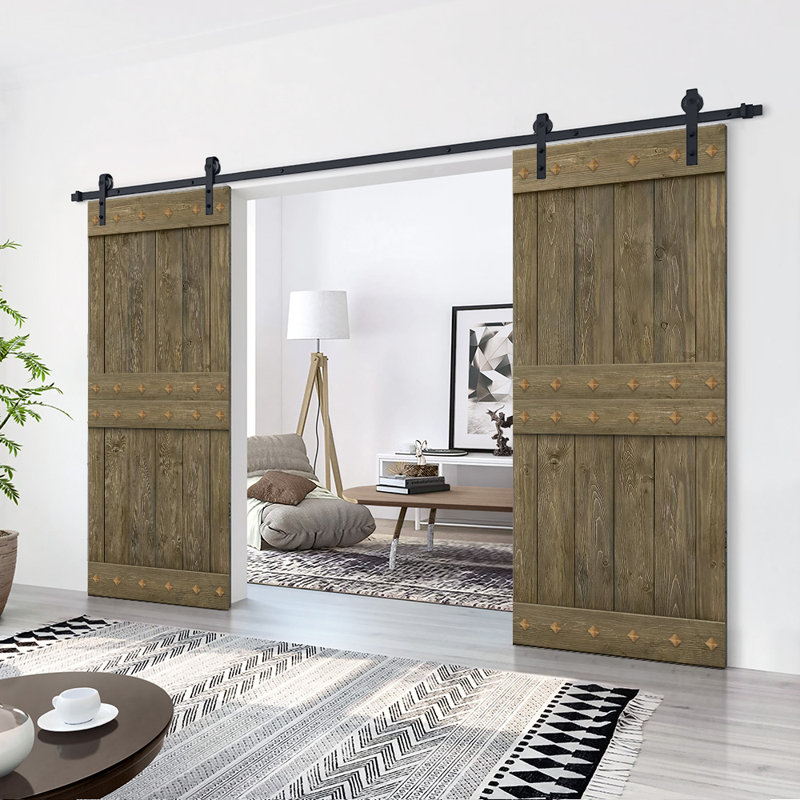 Porte de grange à panneaux et en bois manufacturé avec quincaillerie d'installation, 44 po x 84 po, Tonneau vieilli