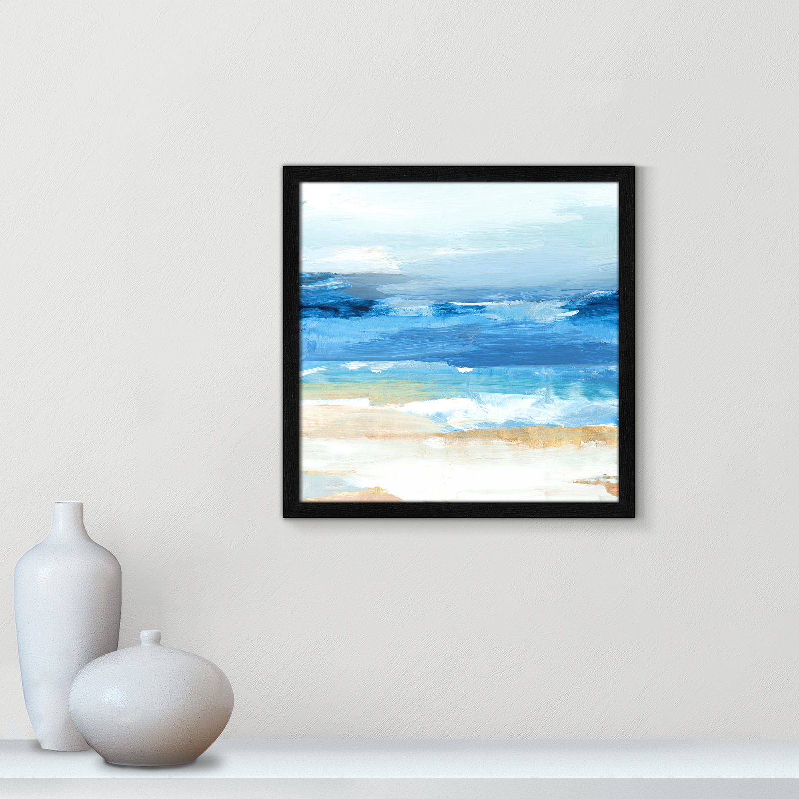 Daphnee "Surface Waves" Painting, 17" H x 17" W x 0.75" D, Black Framed