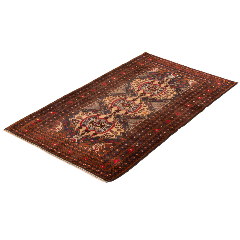 Tapis bleu marine noué à la main 3 pi 11 po x 6 pi 3 po Teimani