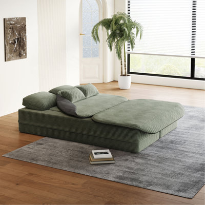 75''2-In-1 Foldable Sofa,Convertible Sleeper Foam Sofa Bed With Multi Functional Blanket, Corduroy Floor Folding Sofa Bed,  Floor Sofa Lounge Sofa For Living Room Bedroom Lounge Studio