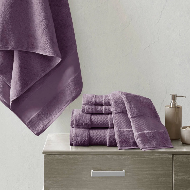 Turkish 100% Cotton Oversized Quick Dry Highly Absorbent Towel Set, Purple, 6 Piece Towel Set