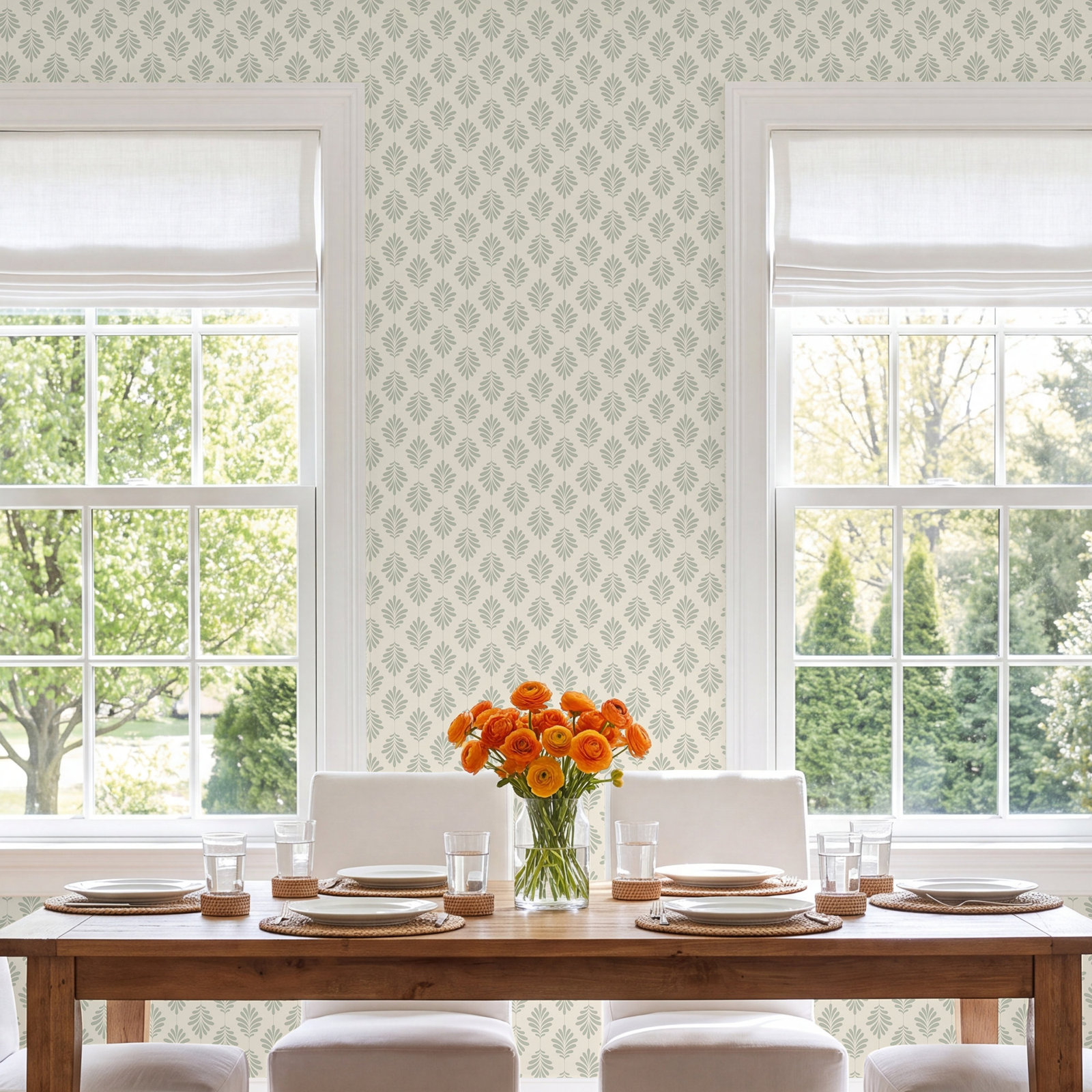Saskia Modern Floral Wallpaper, Green
