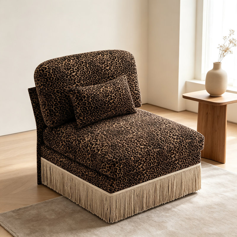 Canapé sans accoudoirs en chenille léopard avec 1 coussin - noir brun, Brun-noir
