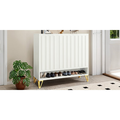 Scandinavian-Style Metal Shoe Cabinet with Adjustable Shelves