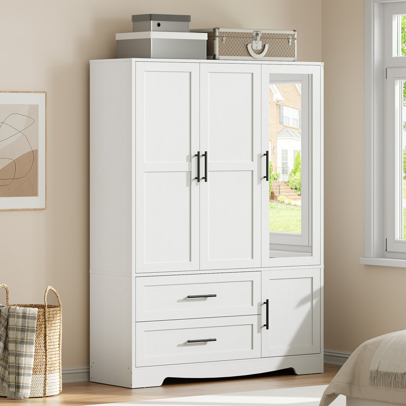 4-door Wooden Armoire With Mirror