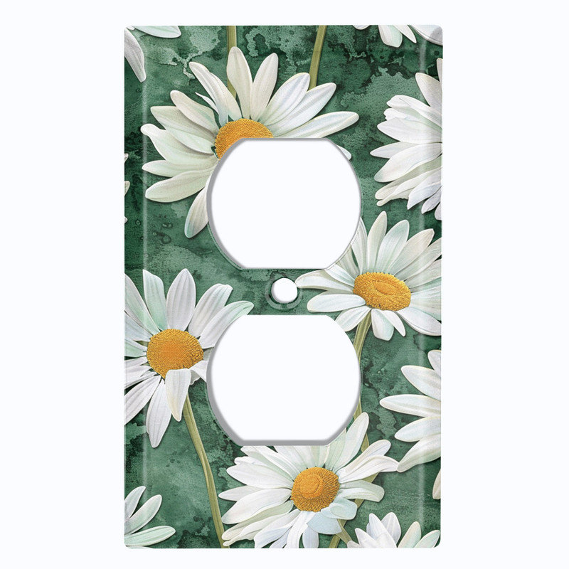 Couvercle de plaque d'interrupteur en métal; Rectangle 1 bande US standard - Fleurs de marguerite rustiques, Prise double # 8