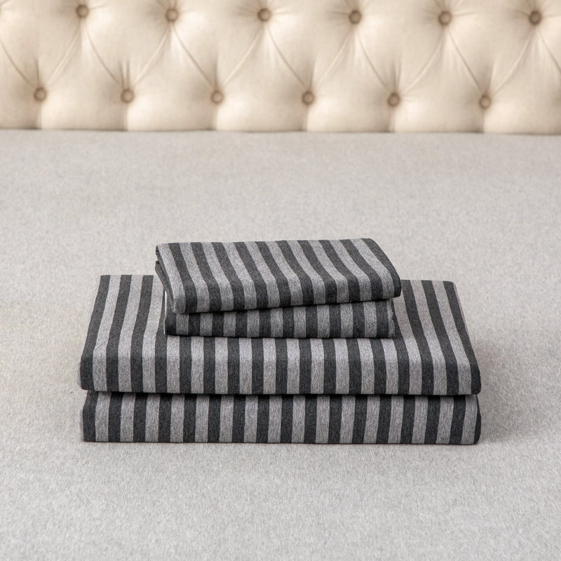 Ensemble en jersey de coton, Housse de couette très grand et 2 très grandes t, Gris anthracite, rayé