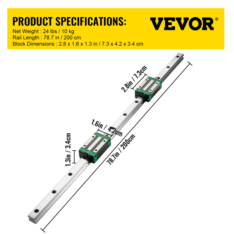 Linear Guide Rail 2Pcs HGR20-2000mm Linear Slide Rail with 1Pcs RM