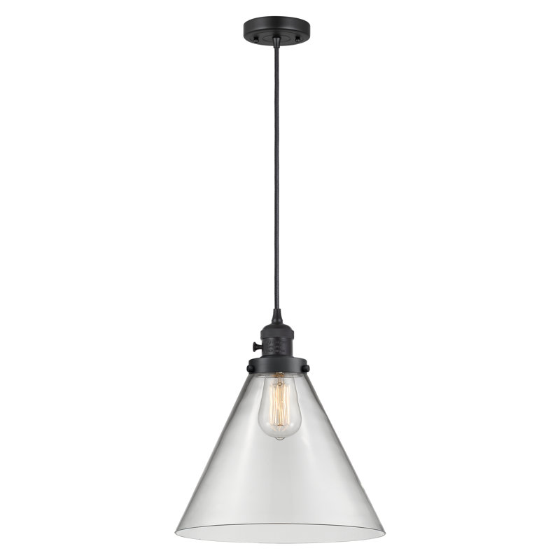 Luminaire suspendu en forme de globe à 1 lumière Anelyse, H 14,13 po x l 12 po x P 12 po, Clair, Noir mat
