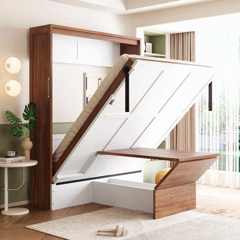Lit escamotable double avec bureau pliable - Lit mural peu encombrant