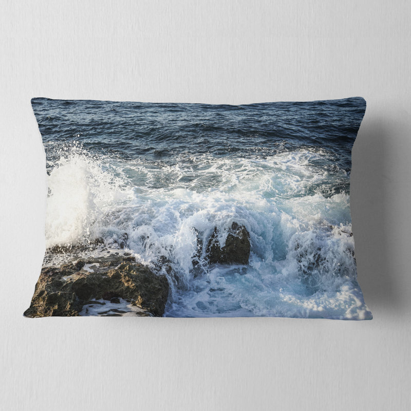 Coussin lombaire de mer avec vagues de mer stony, Rectangle 12" x 20"