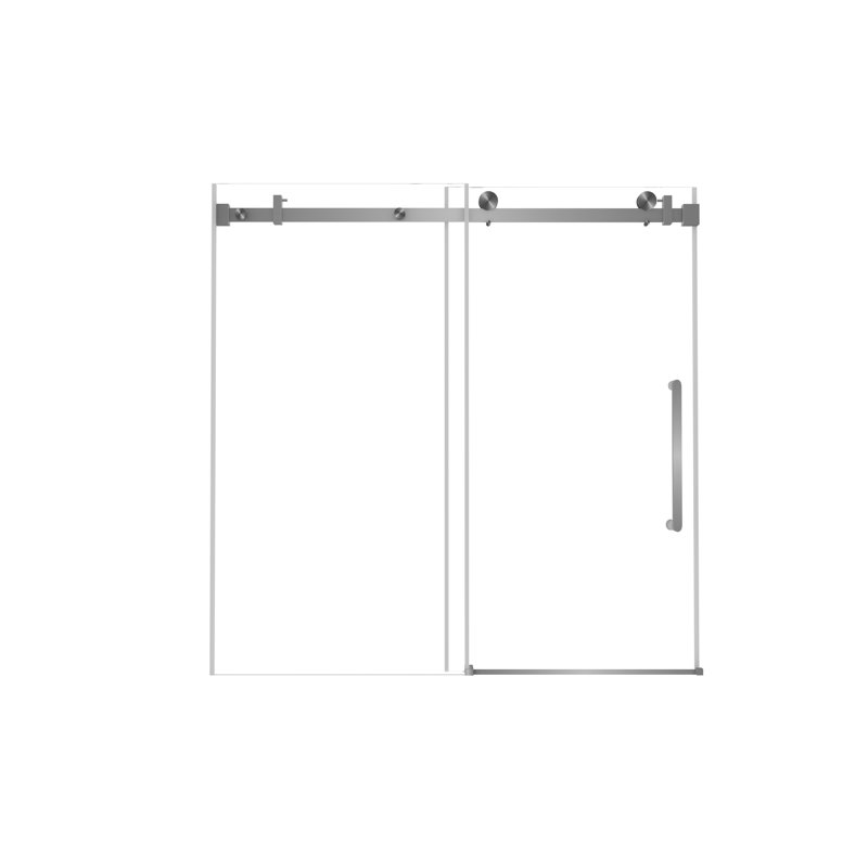 Corona 56–60"Wx60"H Frameless Single Sliding Shower Door with 1/4" Tempered Glass & Explosion-Proof Film, Brushed Nickel