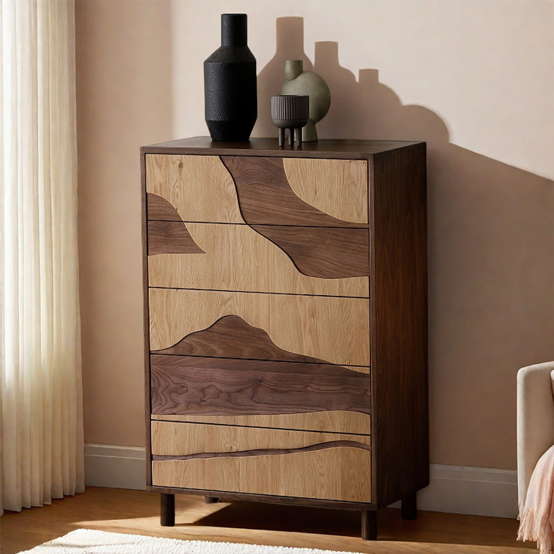 Commode décorative 5 tiroirs en noyer noir