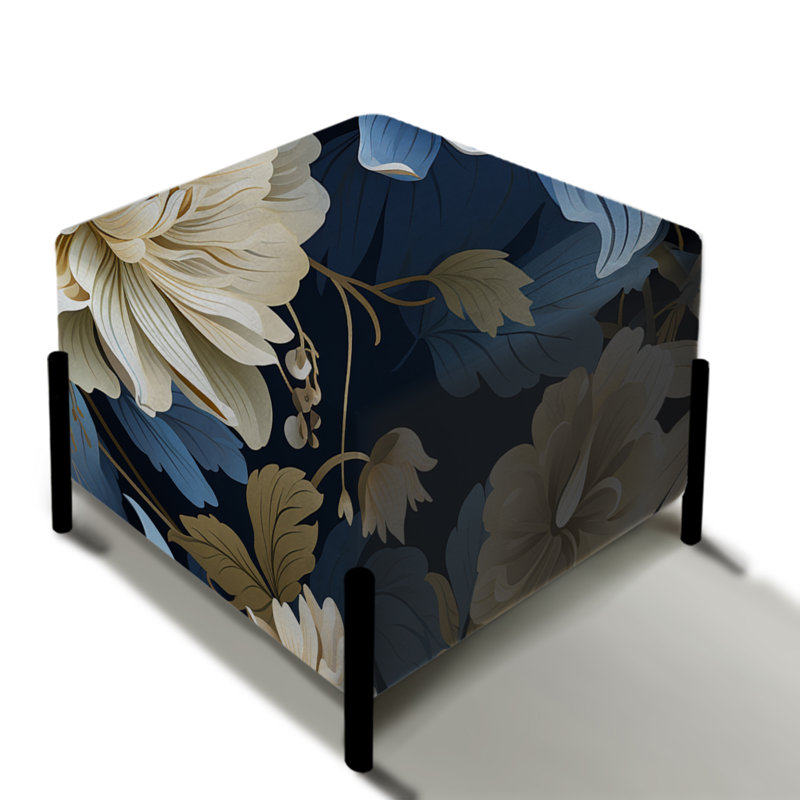 Motif floral bleu et blanc - repose-pieds carré floral