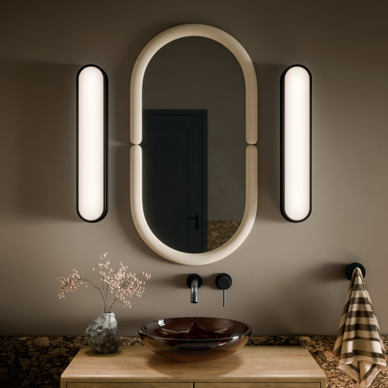Barre de salle de bain à DEL 24,75 po avec verre blanc Daines Daines, H 4,75 po x l 24,75 po x P 2,5 po, Noir