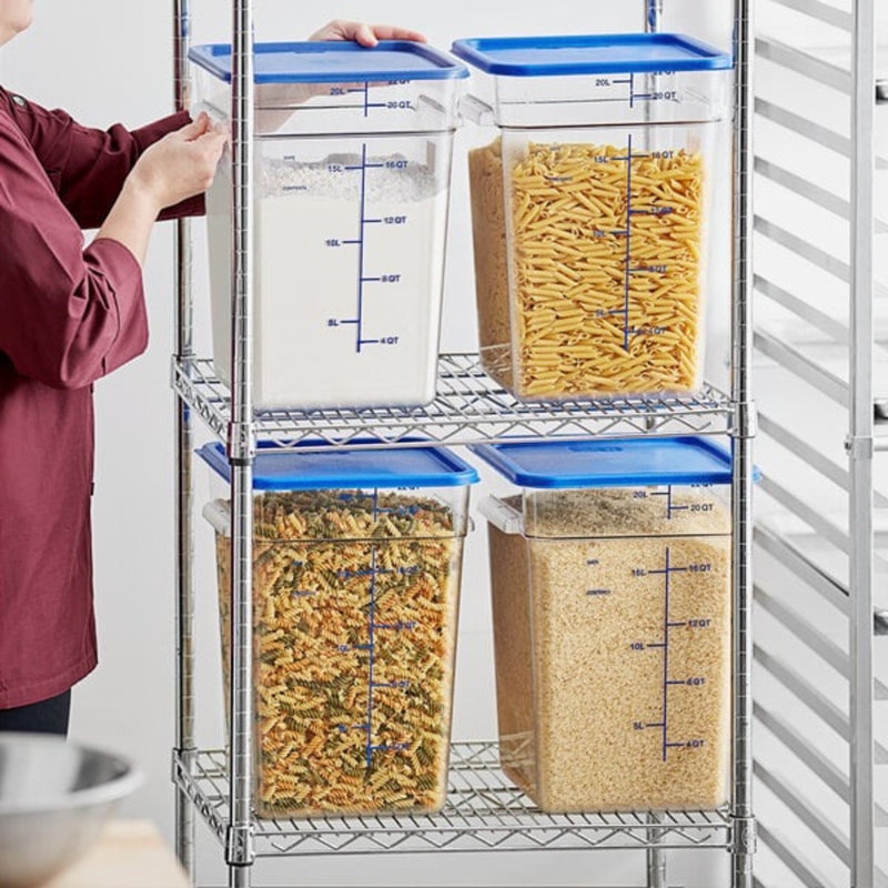 Vigour 22 Qt. Clear Square Polycarbonate Food Storage Container And Blue Lid - 6/Pack