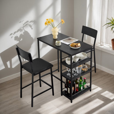 Bar Table Set with 2 Stools, 3-Tier Storage Shelves, Space-Saving Pub Dining Set for Small Spaces, Kitchen & Apartment