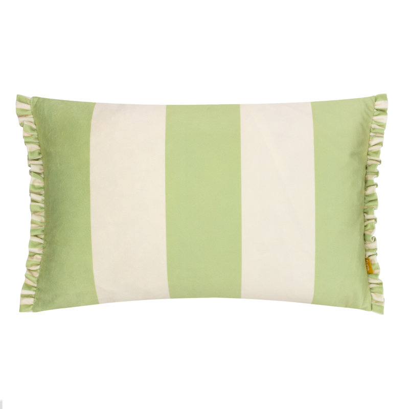 Furn. Araya Striped Frilled Cushion, Green, Polyester/Feather