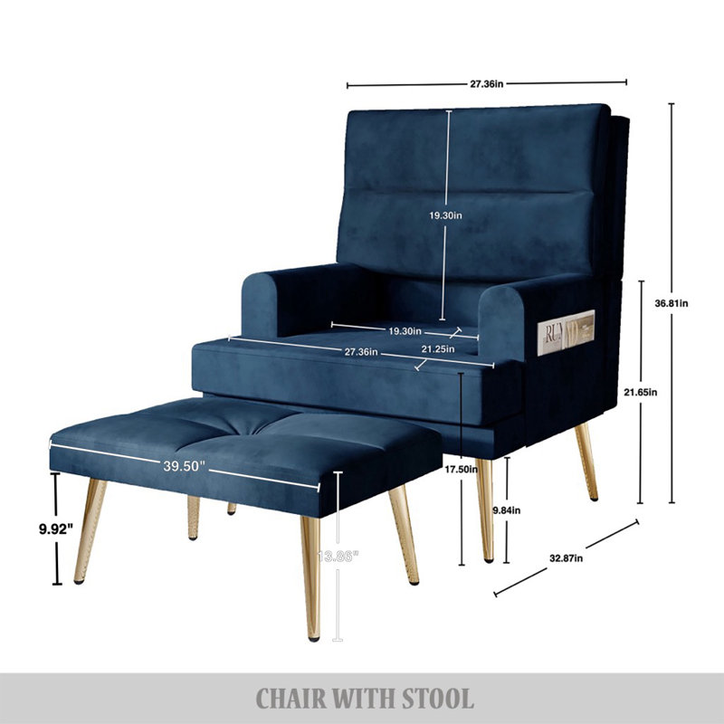 Fauteuil et repose-pieds Laureat, Velours bleu marine