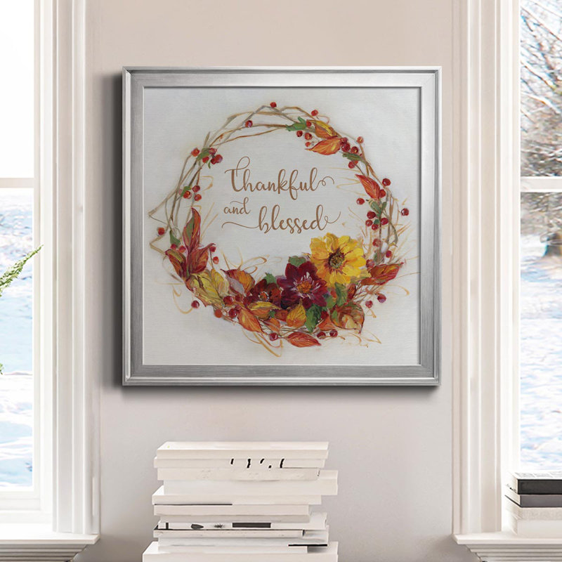 «Thankful and Blessed Harvest Wreath», peinture sur toile encadrée, H 30,5 po x l 30,5 po x P 1,5 po, Argent