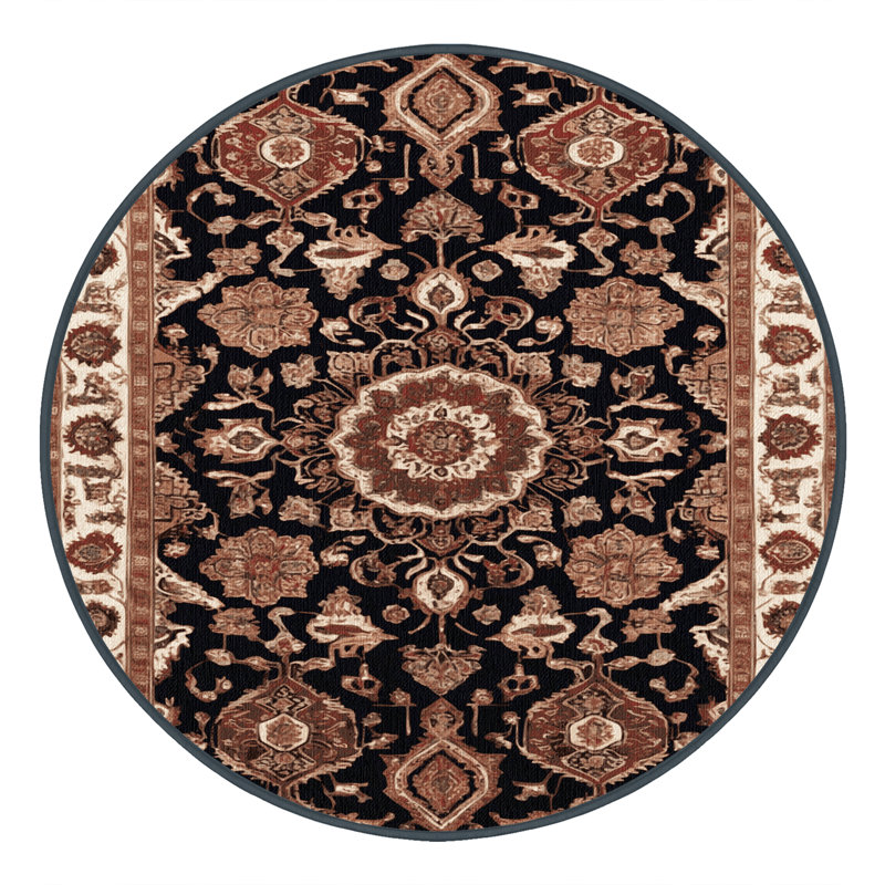 Machine Washable Persian Brown Area Rug, Round 7'