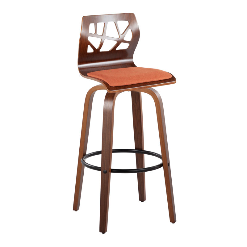 Folia Mid-Century Swivel Counter Stool Set in Orange, Walnut, and Black