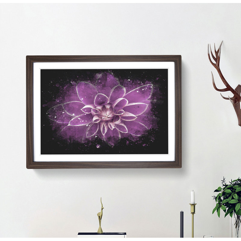 Pink Dahlia Flower - Picture Frame Graphic Art Print, 62cm H x 87cm W x 2cm D, Walnut Framed