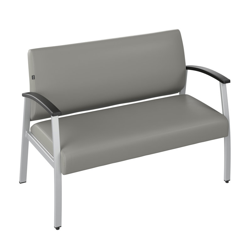 Light Gray Faux Leather Reception Loveseat with Metal Frame and Arms