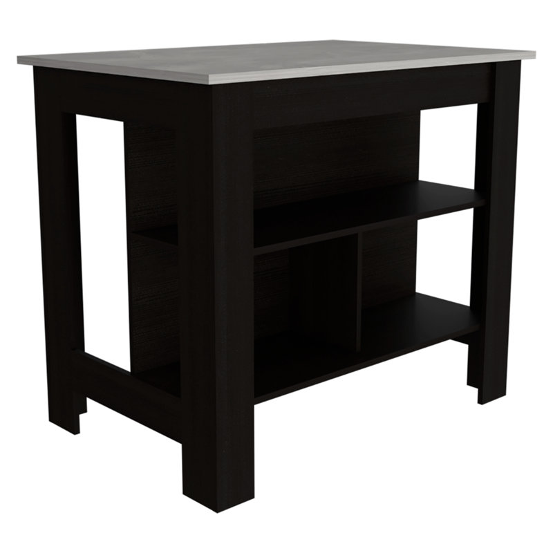 Rockaway 3-Shelf Kitchen Island, Gray/Black