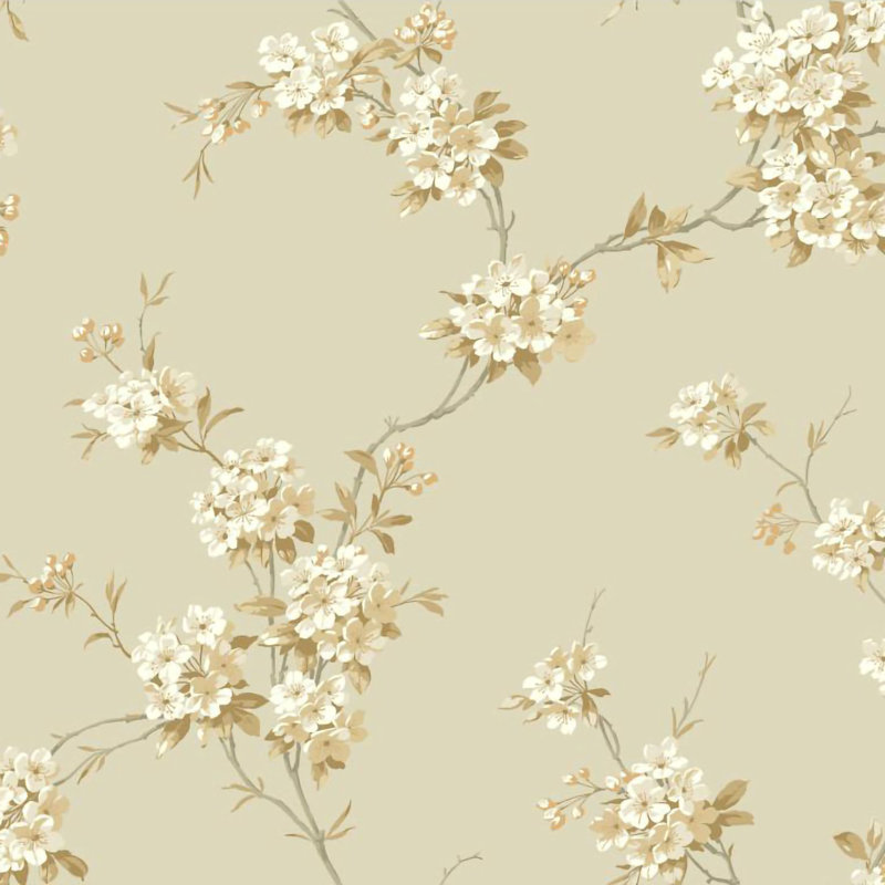 Rouleau de fleurs de poirier rétro, Taupe, L 324,02 po x l 27,01 po