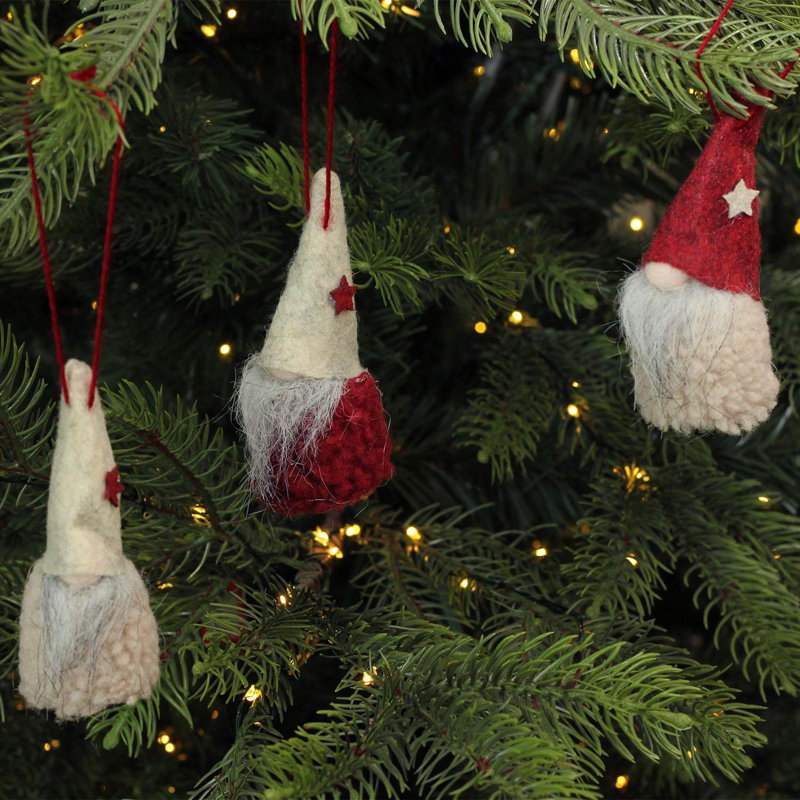 Ensemble de 3 ornements de Noël suspendus en peluche gnome rouge et beige 3,75 po