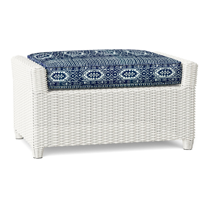 Sag Harbor Outdoor Ottoman, Batik Navy, Classic White