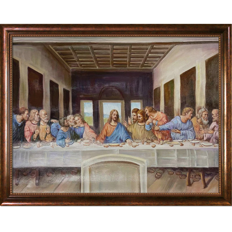 «The Last Supper» par Leonardo Da Vinci - peinture sur toile à cadre flottant, H 34 po x l 44 po x P 2 po, Chêne